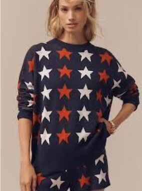 Beach Riot Navy Crewneck Sweater with Red and White Stars